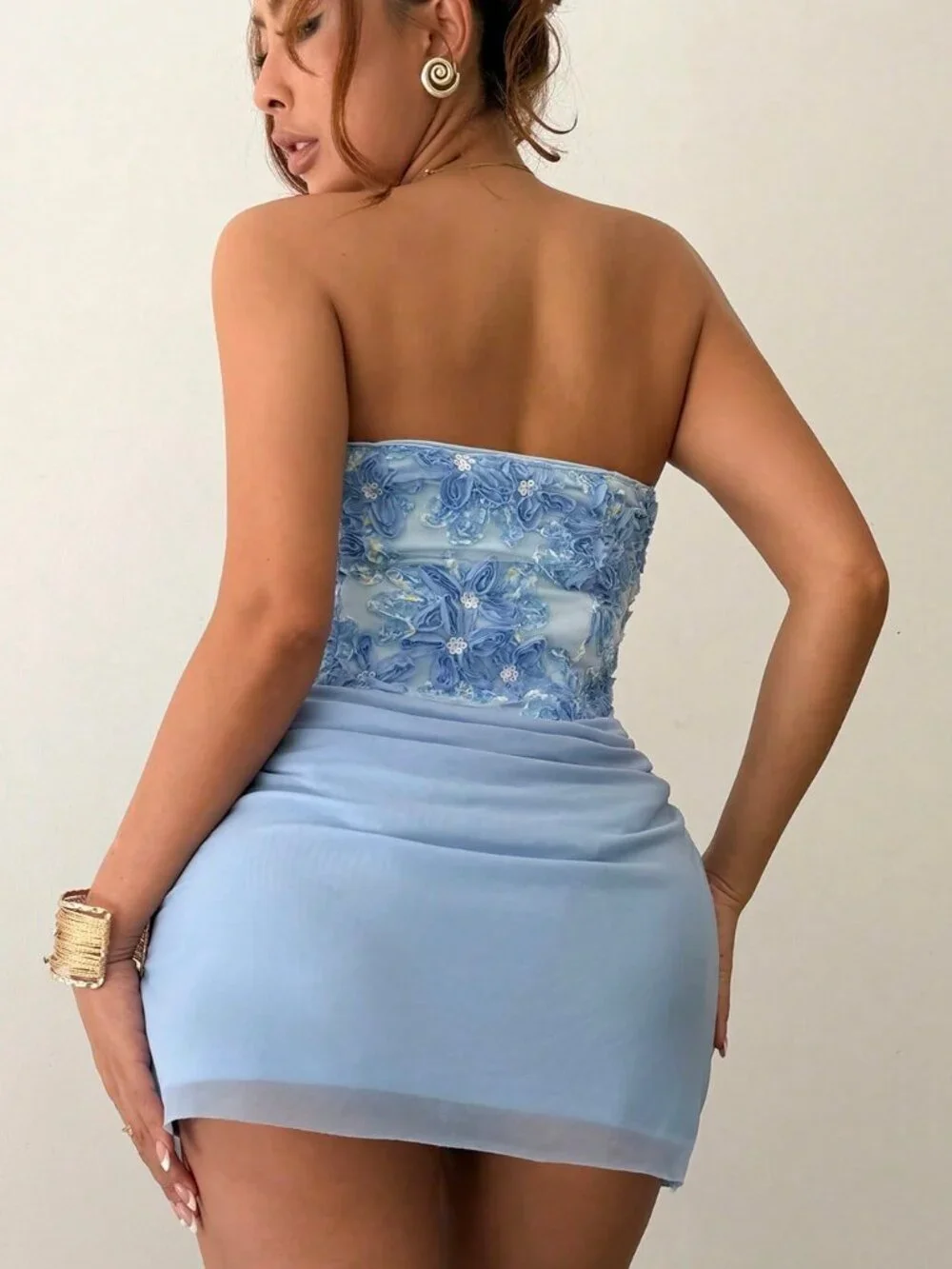 Blue Sexy Women's Elegant 3D Floral Mini Beach Dress - Picture 6 of 6